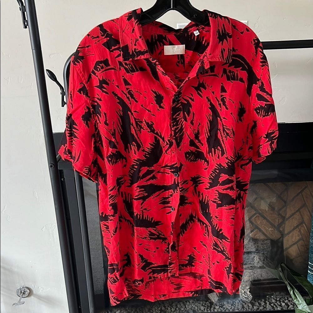 7 For All Mankind Red and Black Hawaiian Shirt M
